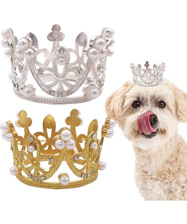 Pet Show 2pcs Small Dog Crown Headband - Birthday Party Hat for Puppies, Cats, Rabbits - Silver Gold Rhinestone Faux Pearl Crown - Wedding Hair Accessories - Buy Online on GoSupps.com