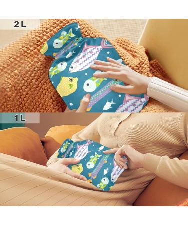 Fish BAP Free Hot Water Bottle with Cover - 2L Large Hot Water Bag for Pain Relief Back Pain & Heat Therapy - Buy Online on GoSupps.com