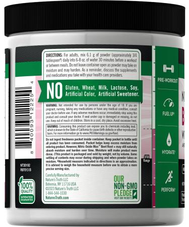 Buy Nature's Truth Beet Root Powder - 7.73 oz Nitric Oxide Supplement | Vegan Non-GMO Gluten Free Pre-Workout | Mixed Berry Flavor - Buy Online on GoSupps.com