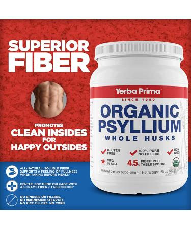 Yerba Prima Organic Psyllium Whole Husks Colon Cleanser - 20 oz - Natural Daily Dietary Fiber Supplement 20oz Colon Cleanser Regularity  Detox Cleansing Support Gluten Free Non GMO Vegan - Buy Online on GoSupps.com