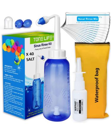 40 Nasal Rinse Mix + Neti Pot | Nose Wash Bottle 300ml + Nasal Spray with Waterproof Storage Bag