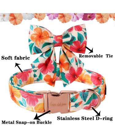Unique Style Paws Adjustable Cotton Dog Collar - Colorful Flower Design for Boys & Girls | XL 40.6-66 cm | Comfortable Fly Collar with Metal Buckle - Orange & Pink Flowers - Buy Online on GoSupps.com