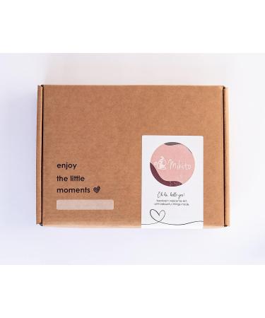 Mikito Organic Cotton Newborn Gifts Box - Unisex Baby Gift Set with Muslin Lovey, Bandana Bib, Teether, Birth Announcement Sign - Beige - Buy Online on GoSupps.com