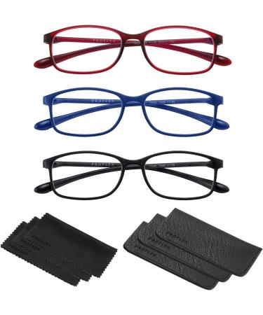 PROFLEX BluOptix Blue Light Blocking Computer Screen Reading Glasses - Black Blue&Red, Lightweight Flexible, Scratch Resistant, Unisex, Dioptres +0.0 to +4.0 - Buy Online on GoSupps.com