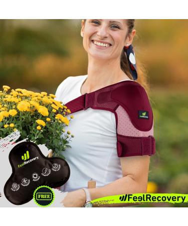 Sport Shoulder Bandage with Cooling Pads - Adjustable Neoprene Support for Rotator Cuff - Cold & Heat Therapy for Men & Women (S/M Bordeaux) - Buy Online on GoSupps.com