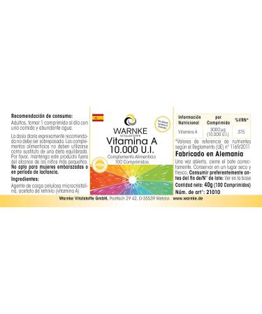 Vegan Vitamin A 10000 I.U. Supplement - 100 Tablets by Warnke Vitalstoffe - Buy Online on GoSupps.com