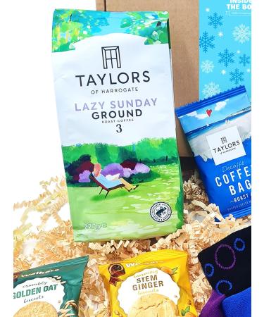 Christmas Blue Coffee Gift Box with Biscuits and Bamboo Socks by Inside the Box Gifts (Blue Snowflake) - Buy Online on GoSupps.com