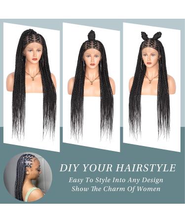 Fecihor Criss Cross Knotless Box Braided Wig 36 Full Double Lace Front with Baby Hair - Black Braids Hair Wig for Women - Buy Online on GoSupps.com