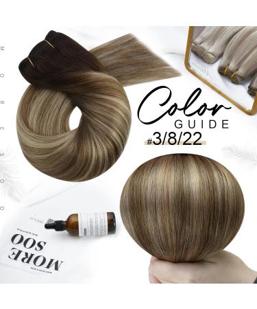 Moresoo Human Hair Weft Extensions Brown Root Ombre to Light Brown with Blonde - 16 Double Weft 100g #3/8/22 - Buy Online on GoSupps.com