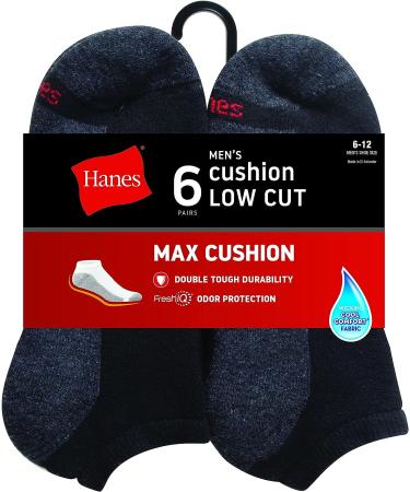 Hanes Men's Max Cushion Low Cut Socks 6-Pair Pack - Black/Grey (Size 6-12) - Buy Online on GoSupps.com