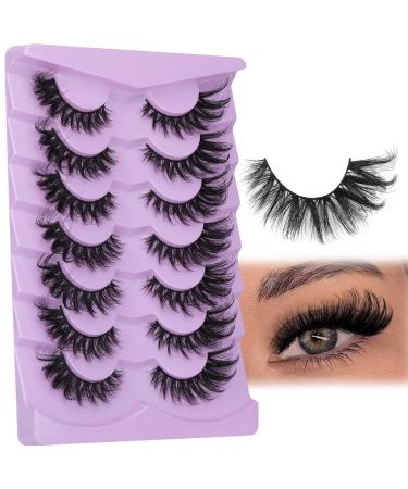Mnik Lashes Fluffy False Eyelashes Wispy Cat Eye Lashes Natural Look D Curly Russian Strip Pack 7 Pairs 20mm Faux Mnik Lashes by FANXITON D-20MM-02