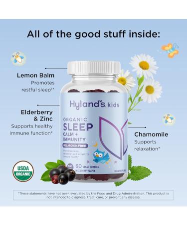 Hyland's Kids Melatonin Free Organic Sleep Aid Gummies with Calm & Immune Support - with Vitamin C Zinc Elderberry Lemon Balm & Chamomile Helps with Sleeplessness & Restlessness 60 Vegan Gummies 60 Count (Pack of 1) Or  - Buy Online on GoSupps.com