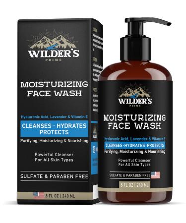 Men's Face Wash - Moisturizing Facial Daily Cleanser - Made in USA SkinCare - Hyaluronic Acid  Lavender  Vitamin E - Exfoliating Wash for All Skin Types - 8 fl oz