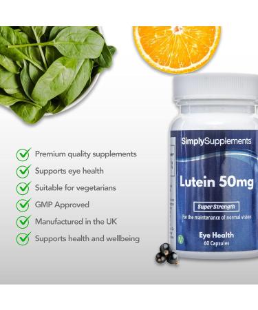 Lutein 50mg Capsules - 60 Vegan Capsules for Eye Health - Up to 2 Months Supply - SimplySupplements - International Shipping Available - Buy Online on GoSupps.com
