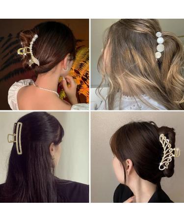 5 Pcs Large Metal Hair Claw Clips with Shiny Pearl and Rhinestone - Non-Slip Hair Clamps for Thin and Thick Hair - Cat's Eye Opal Stone Hair Hold Clip for Women - Buy Online on GoSupps.com