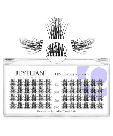 BEYELIAN Cluster Lashes, DIY Eyelash Extension Lash Clusters Individual False Eyelashes Extension Natural Look Reusable Glue Bonded Super Thin Clear Band 48 Lash Clusters (Style 5 0.07 12mm Clear Band) Luxury- Transparent