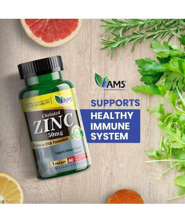 America Medic & Science Chelated Zinc 50mg - Immune Booster & Antioxidant Supplement | 60 Tablets for Men & Women - Improves Mood & Sleep - Buy Online on GoSupps.com