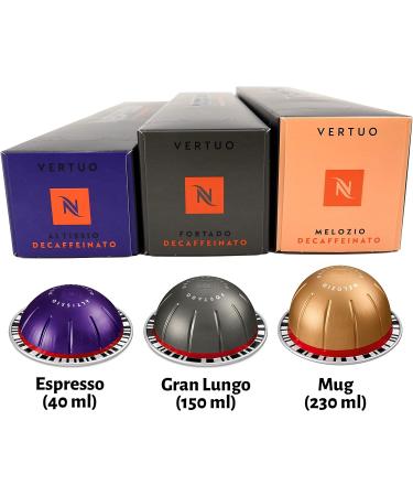Nespresso Vertuo Coffee Capsules Decaffeinated Selection - Altissio Fortado & Melozio Decaffeinato 3 Boxes (30 Pods) Bundled with Border Biscuits & Giftable Tote Bag - Buy Online on GoSupps.com