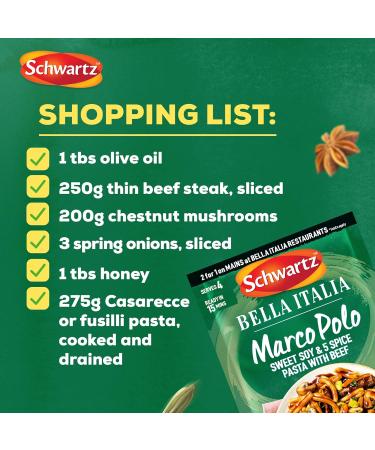 Schwartz x Bella Italia Marco Polo Sweet Soy & 5 Spice Pasta with Beef Recipe Mix 35g - Buy Online on GoSupps.com