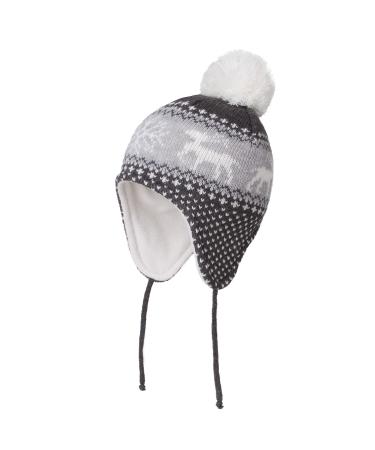 LANGZHEN Toddler Kids Infant Winter Hat Earflap Knit Warm Cap Fleece Lined Beanie for Baby Boys Girls 1-2 Years Deer-Gray
