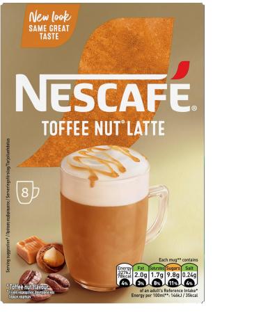 Nescafe Toffee Nut Latte Instant Coffee 8 x 18.6g Sachets 100% Responsibly Sourced Coffee - Buy Online on GoSupps.com