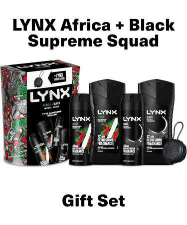 LYNX Africa & Black The Deodorant Gift Set Shower Tool 2x Body Wash & 2x Body Spray perfect for his daily routine 4 piece - Buy Online on GoSupps.com