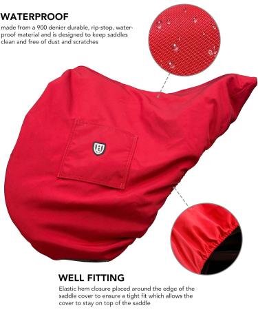 Harrison Howard Premium Waterproof/Breathable Fleece-Lined Long-lasting Outer Damage Protection Saddle Cover for Dressage Scarlet Red Dressage-One Size Scarlet Red - Buy Online on GoSupps.com