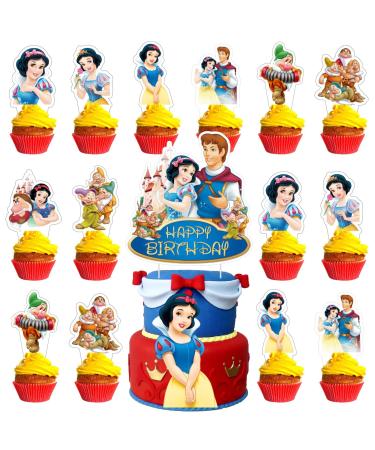 25pcs Princess Snow Birthday Cake Decorations with 24pcs Cupcake Toppers 1pcs Cake Topper for White Birthday Party Supplies