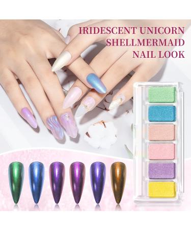 MIZHSE Chrome Nail Powder Set - 6 Colors Mermaid Aurora Moonlight Effect - Nail Art Pigment for Gel Polish - Mirror Effect Glitter Powder - Easy DIY Nail Studio - MJF002 - Buy Online on GoSupps.com