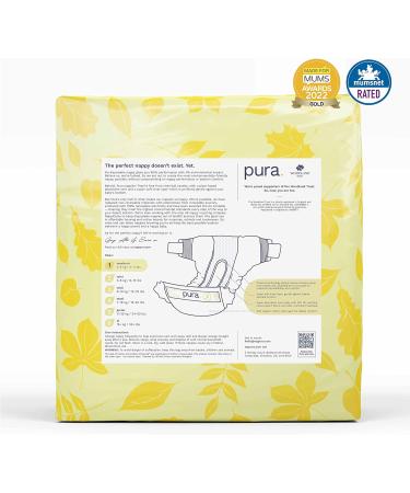Pura Eco-Diapers Size 1 (Newborn 2-5kg) - 132 Organic Cotton Diapers EU Ecolabel Certified Sensitive Skin Monthly Box Moisture Indicator - Buy Online on GoSupps.com