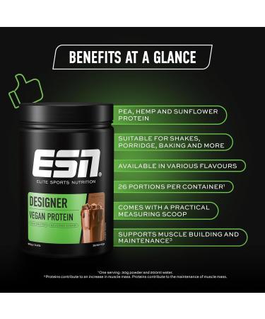 ESN Vegan Designer Protein Powder Milky Chocolate 2 x 910 g Can + Free Shaker - Muscle Building and Recovery Milky Chocolate 910 g (Package of 2) - Buy Online on GoSupps.com