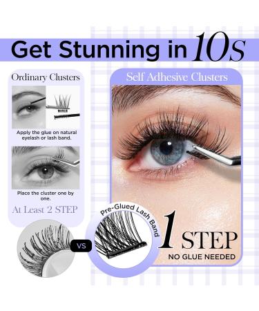 BEYELIAN Self Adhesive Lash Clusters - D+ Curl Press-On No Glue DIY Lash Extensions 72 Pcs Reusable 10-16mm - Easy Home Application - Buy Online on GoSupps.com