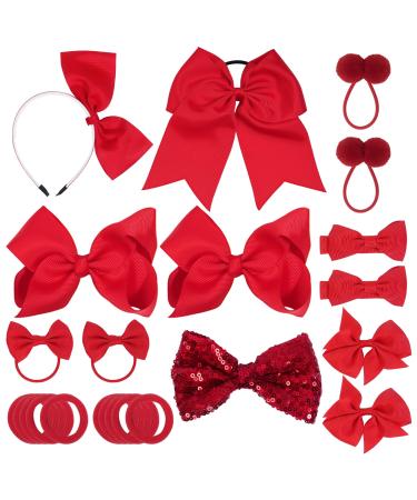 23 Pieces Red Girls School Hair Accessories Red Hair Bows Large Bow Headband Hair Clips Bobble Hair Bands Girl Hair Accessories for Kid Toddler Christmas Birthday Gift