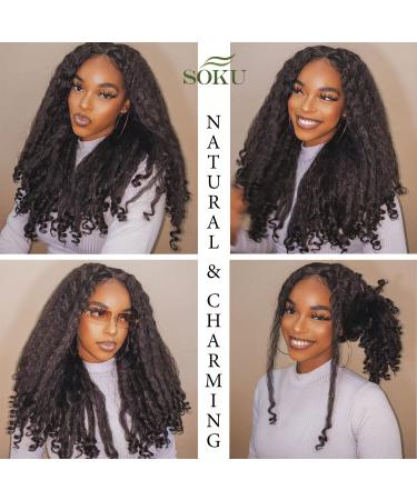 SOKU 20 Inch Afro Curly Lace Front Wig | Kinky Straight with Curly Ends | HD Transparent Swiss Lace | Fluffy Bouncy Hair | Heat Friendly Synthetic Wig in Dark Brown - Perfect for Black Women - Buy Online on GoSupps.com
