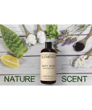 NATURAL AMERICAN ELEMENTS Men's Body Wash - Paraben & Sulfate Free Shower Gel for All Skin Types - Hydrating Cleansing Nourishing - 16 oz Made in USA - Masculine & Natural Scent - Buy Online on GoSupps.com