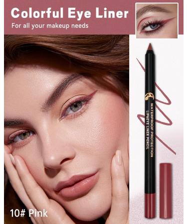 Pink Eyeliner Pencil Gel Sharpenable Multi-Use Colored Waterline Eyeliner Waterproof Smudge-Proof Long Wear Soft Cream Matte High Pigment Eye Liner Pen Makeup with Sharpener Vegan & Cruelty Free-10 10 Pink - Buy Online on GoSupps.com