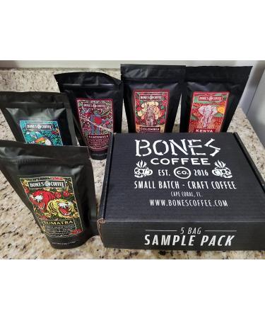 Bones Coffee Company World Tour Sample Pack with Specialty Mug | Pack of 5 Single-Origin Ground Coffee Beans - Medium Roast | Specialty Coffee Beverages - Buy Online on GoSupps.com