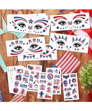 4th of July Gold Glitter Temporary Tattoos - 20 Sheets, 100Pcs Independence Day Tattoo Kit for Women & Kids - American Flag Accessories for Makeup, Costume, Parade Party - Buy Online on GoSupps.com