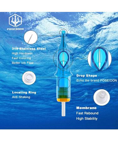 POSEIDON V3 Tattoo Cartridge Needles 30PCS Mixed Sizes 5RL, 7RL, 5RM, 7RM, 5M1, 7M1 - Disposable Steriled Safety Cartridges with Membrane - 30pcs #12 Standard - Buy Online on GoSupps.com