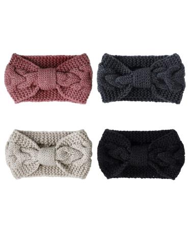 Headband Women Winter Warm Knot Knitted Headbands Elastic Crochet Ear Warmer for Women Girls 4 Pieces