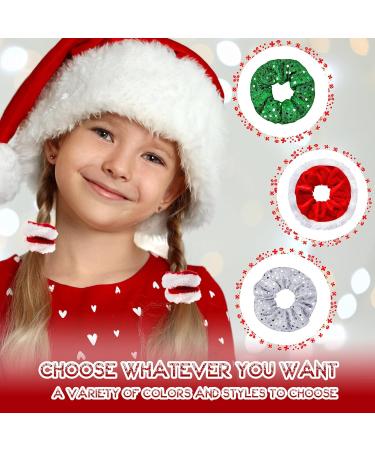 4 Pieces Large Size Christmas Hair Scrunchies Cute Elastics Scrunchies Glittery Sequin Green Silver Hair Bands Red Fabric Hair Accessories with White Fur for Hair Decoration - Buy Online on GoSupps.com