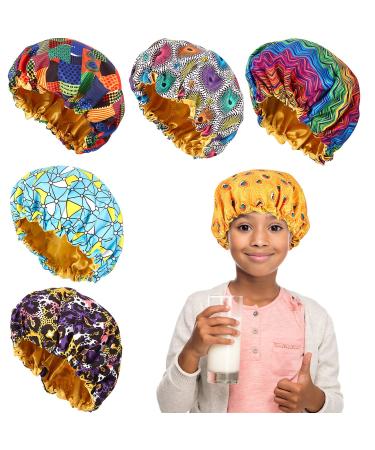 6 Pieces Kids Bonnet Kids Sleeping Hat Satin Cap Adjustable Sleeping Cap Child Night Hats African Print Cap for Natural Hair Teens (Child Size) 6 Count (Pack of 1)