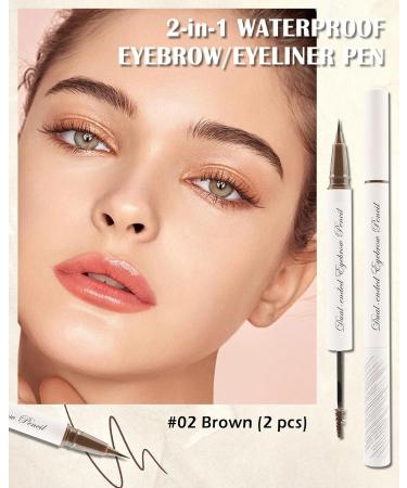 Eyebrow Pen Tinted Brow Gel-2Pcs 2-in-1 Brown Liquid Brow Glue & Microblading Eyebrow Eyeliner Pencil Fast Sculpt Fill in Eyebrows Long Lasting Waterproof Makeup Pen Eyebrow Filler for Women-02# 2pcs Brown - Buy Online on GoSupps.com