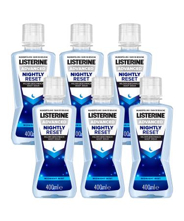 Listerine Advanced Nightly Reset Mild taste (6 x 400 ml) mouthwash remineralized the enamel overnight antibacterial mouthwash cleans deeply for effective tooth protection 400 ml (6 -pack)