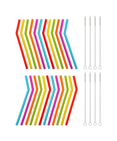 Reusable Silicone Straws for Toddlers & Kids - 24 pcs Flexible Short Drink 6.7" Straws for 6-12 oz Yeti/Rtic/Ozark Tumblers & 8 Cleaning Brushes - BPA Free, Eco-Friendly,no Rubber Tast