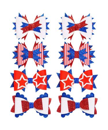 Haakong 8Pcs Fourth of July Accessories 4th of July Hair Clips American Flag Headdress Star Hair Bows Glitter Hair Barrettes Party Dance Hair Barrettes