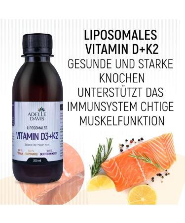  Adelle Davis Liposomal vitamin D3 50 mcg and vitamin K2 100 mcg 200 ml high-dose liquid formula with sunflower lecithin vegan non-GMO soy and gluten free - Buy Online on GoSupps.com