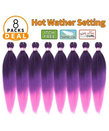 20 Inch Ombre Pre-Stretched Braiding Hair - 8 Packs - #1BPurplePink - Easy Twist & Crochet | Soft Yaki Texture - Buy Online on GoSupps.com
