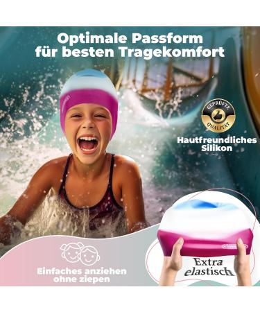 Kidverse Long Hair Bathing Cap for Girls 6-9 Years | Anti-Slip UV Protection Waterproof Swim Cap | Cute Pink-White-Blue Design - Buy Online on GoSupps.com