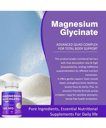 Magnesium Glycinate 1160mg with Aloe Vera Vitamin D3 & K2 High-Absorption Chelated Formula Supports Calm Mind Muscle Comfort & Metabolic Wellness 90 Capsules(1PC) - Buy Online on GoSupps.com